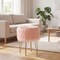 Costway Faux Fur Vanity Chair Makeup Stool Furry Padded Seat Round Ottoman Pink/White